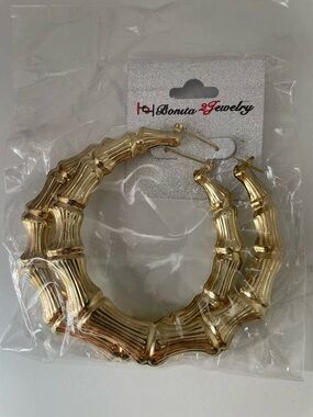 Gold Bamboo Hoop Earrings